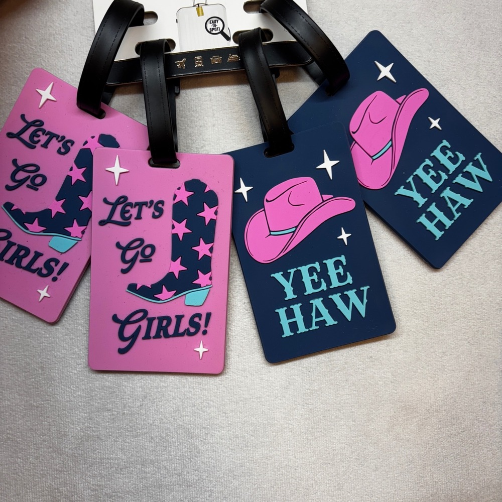 G-Force Luggage Tags Womens Pink Navy 4PK Western Cowboy Boot Hat Yee Haw New